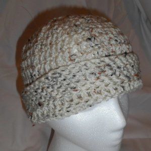 Crochet Off White Messy Bun Hat/New